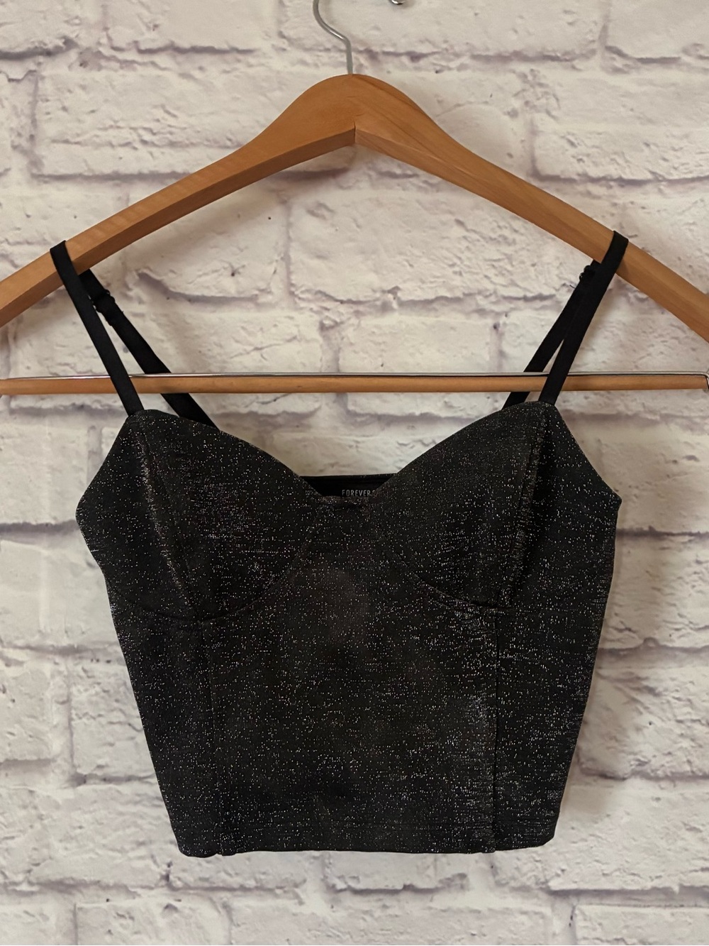 Forever 21 Black Sparkle Cami Crop Top - Small
